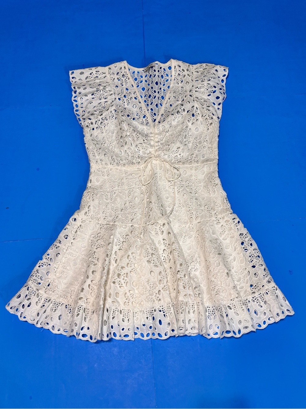 Gianni Bini Off White Eyelet Tie-Front Mini Dress